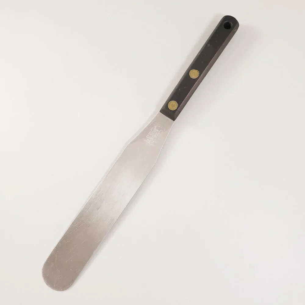 Vtg Stainless Steel Icing Spatula Frosting Spreader Riveted Black Handle Baking